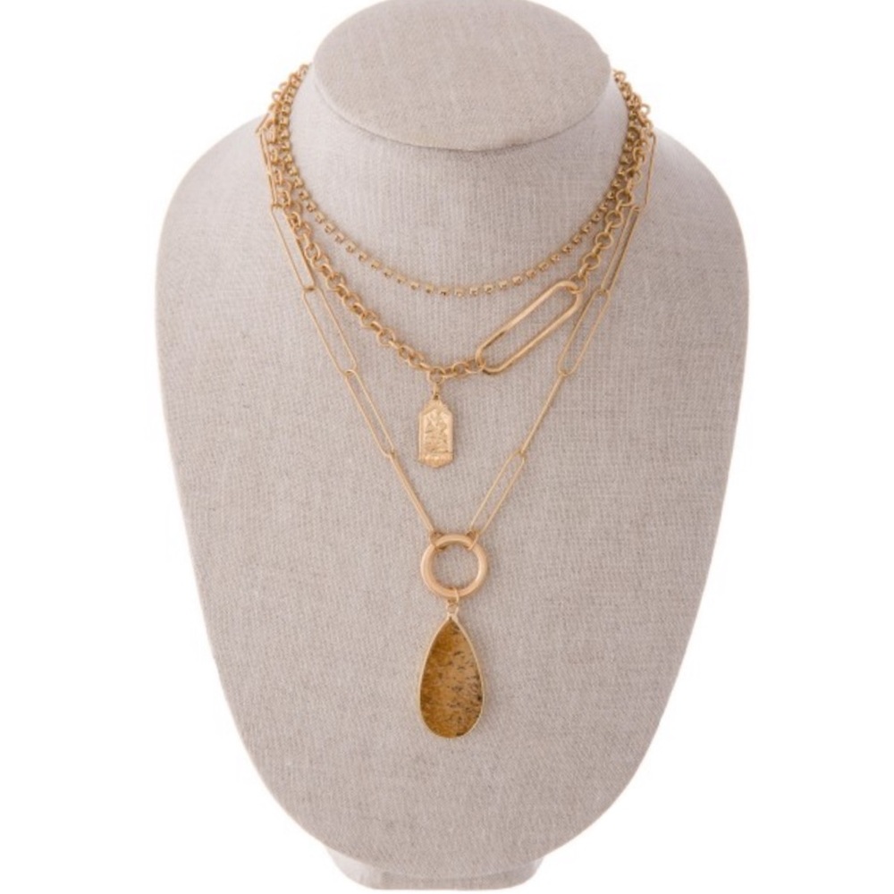 ✨SALE✨ Beautiful, Gold Juniper stone layered necklace rids of negative energy…